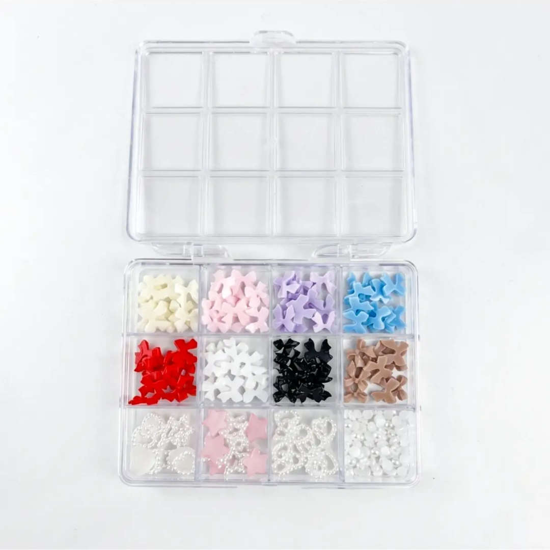 Renkli Tırnak Taşı Seti 12'Li Nail Art Süsleme Parlak Kristal Boncuk Seti QA-204