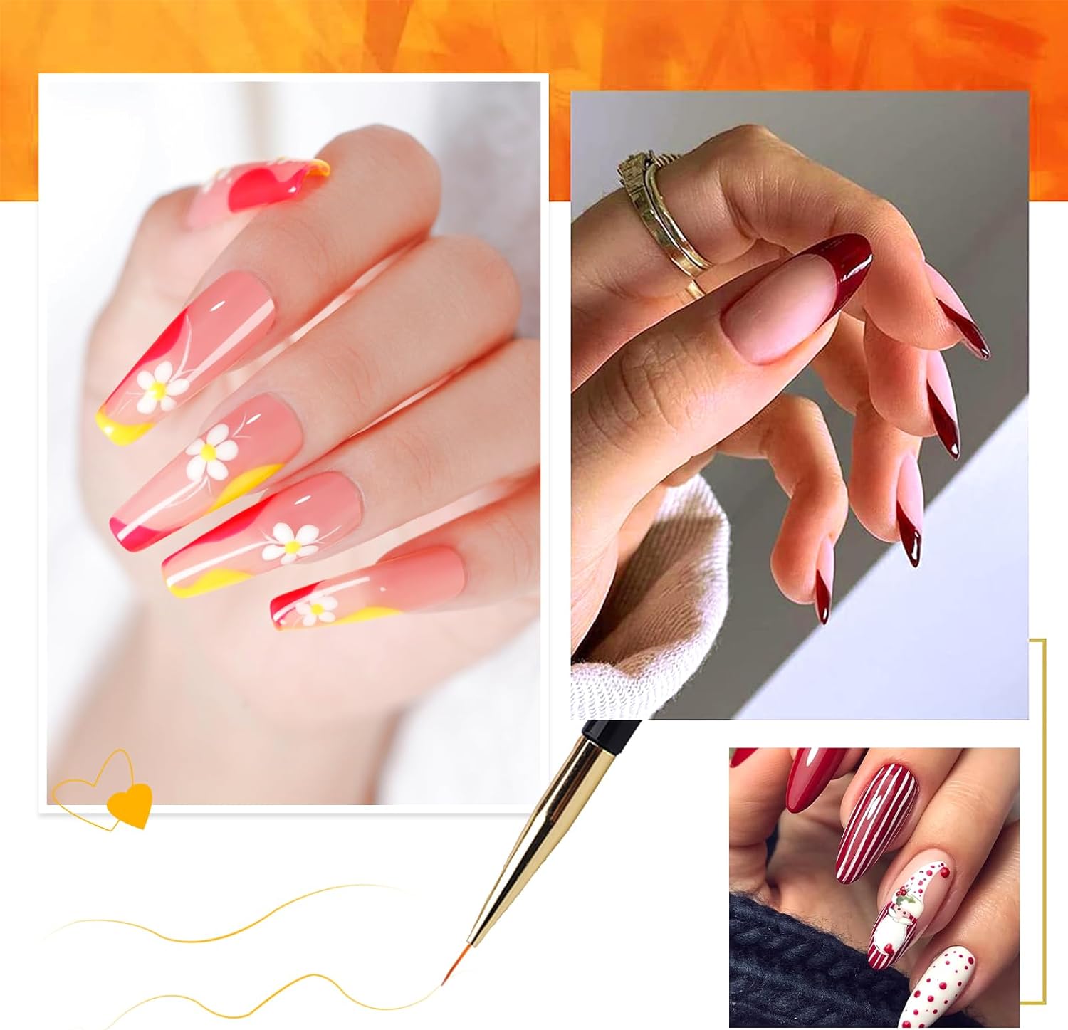 3'Lü Siyah Nail Art Çift Taraflı Fırça Seti