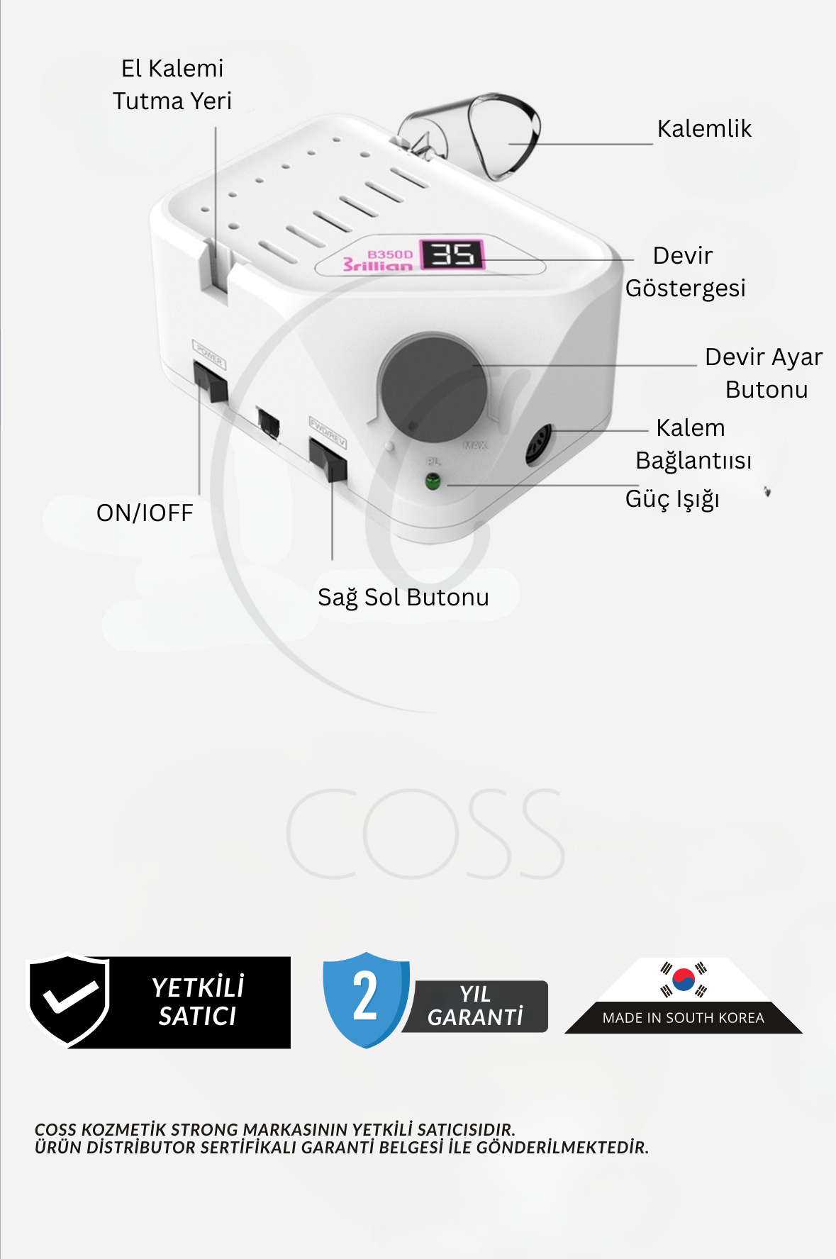 Strong Brillian B350D Profesyonel Tırnak Freze Makinesi - 2 YIL GARANTİLİ