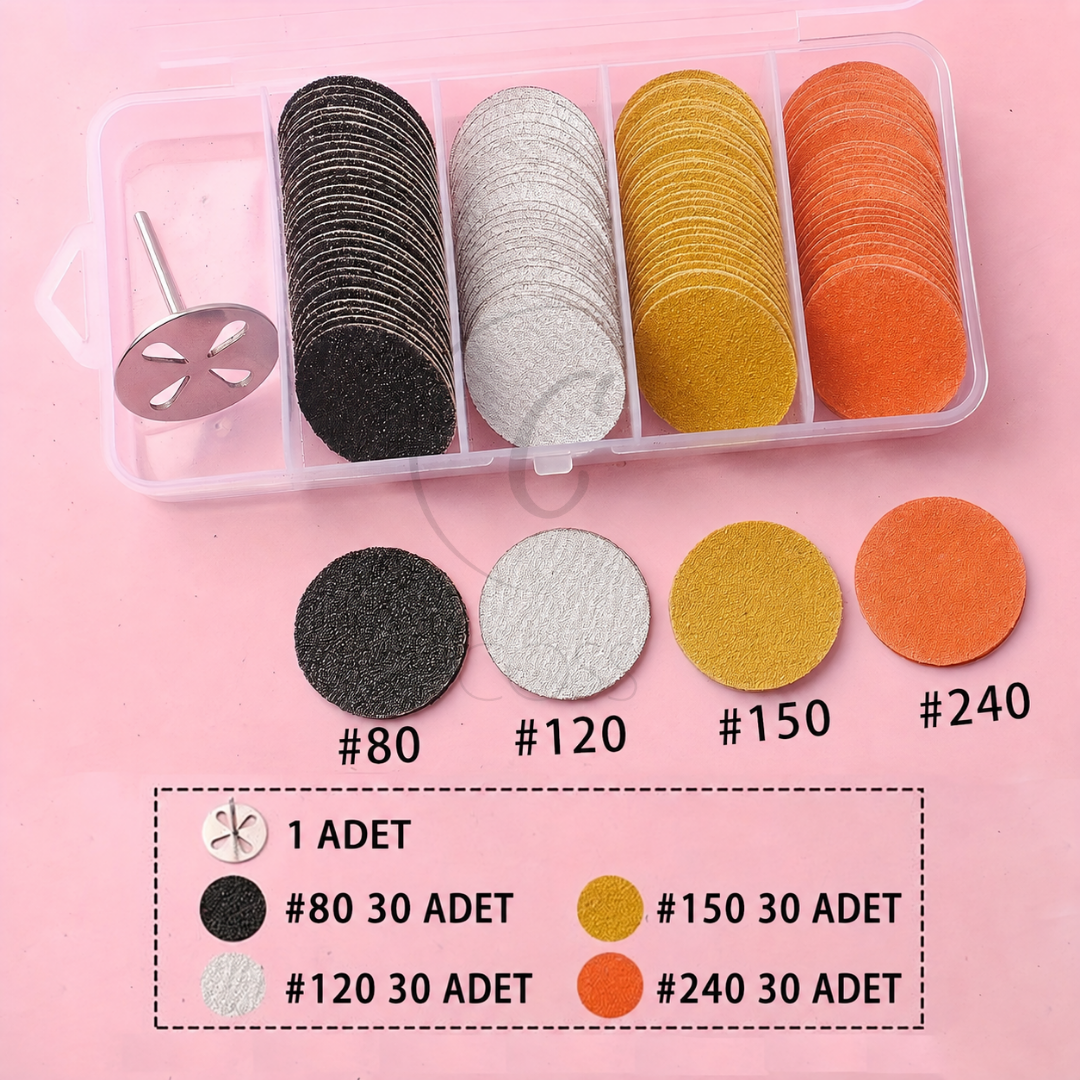 Pododisk Zımpara Seti 80/120/180/240 Grit – 120 Adet + Çelik Disk