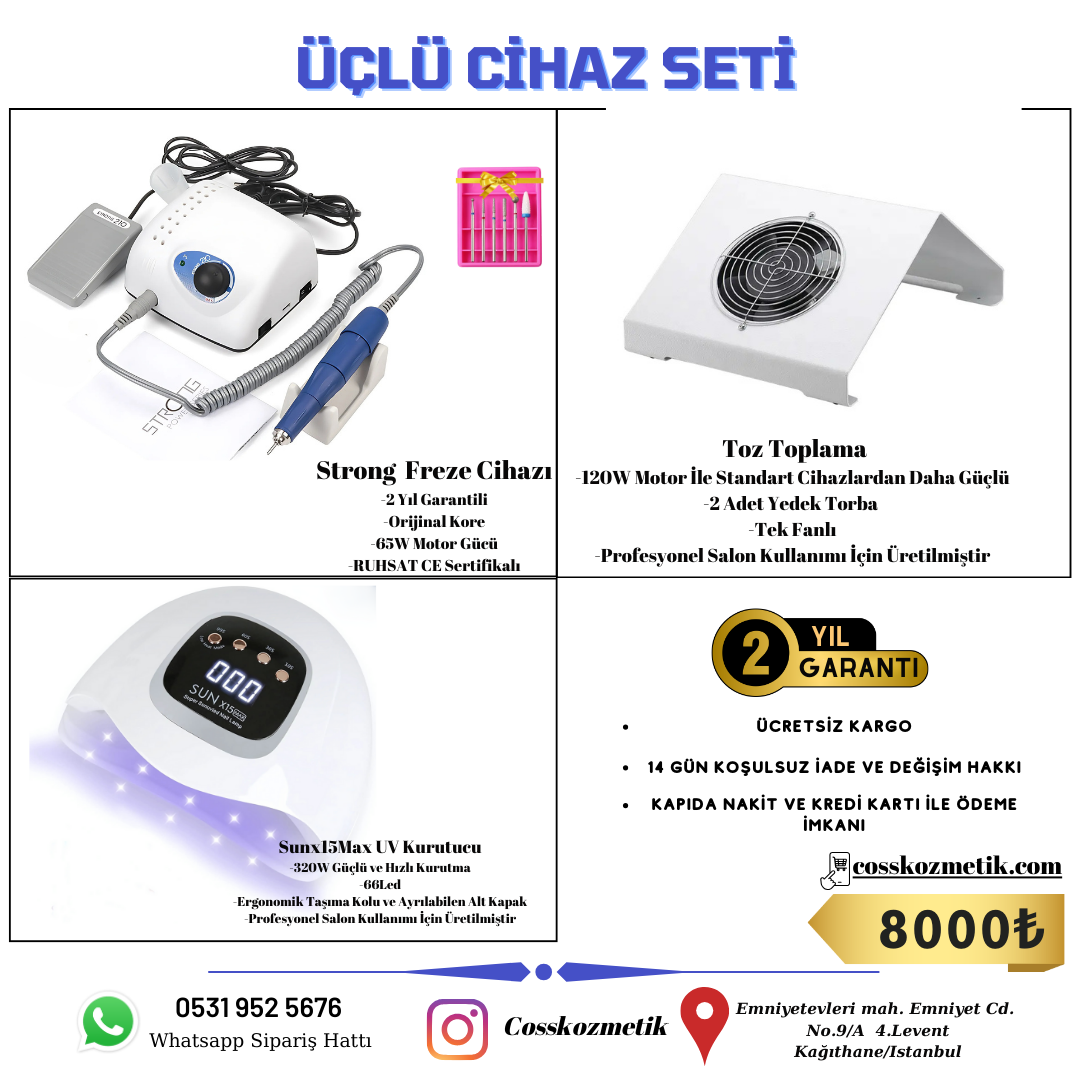 Profesyonel Üçlü Cihaz Kampanyası - Strong210 Freze, Sunx15max Uv, Tek Fanlı Toz Toplama