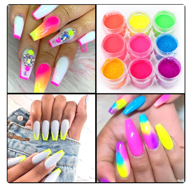 12'li Neon Tırnak Pigmenti Nail Art Neon Toz Seti