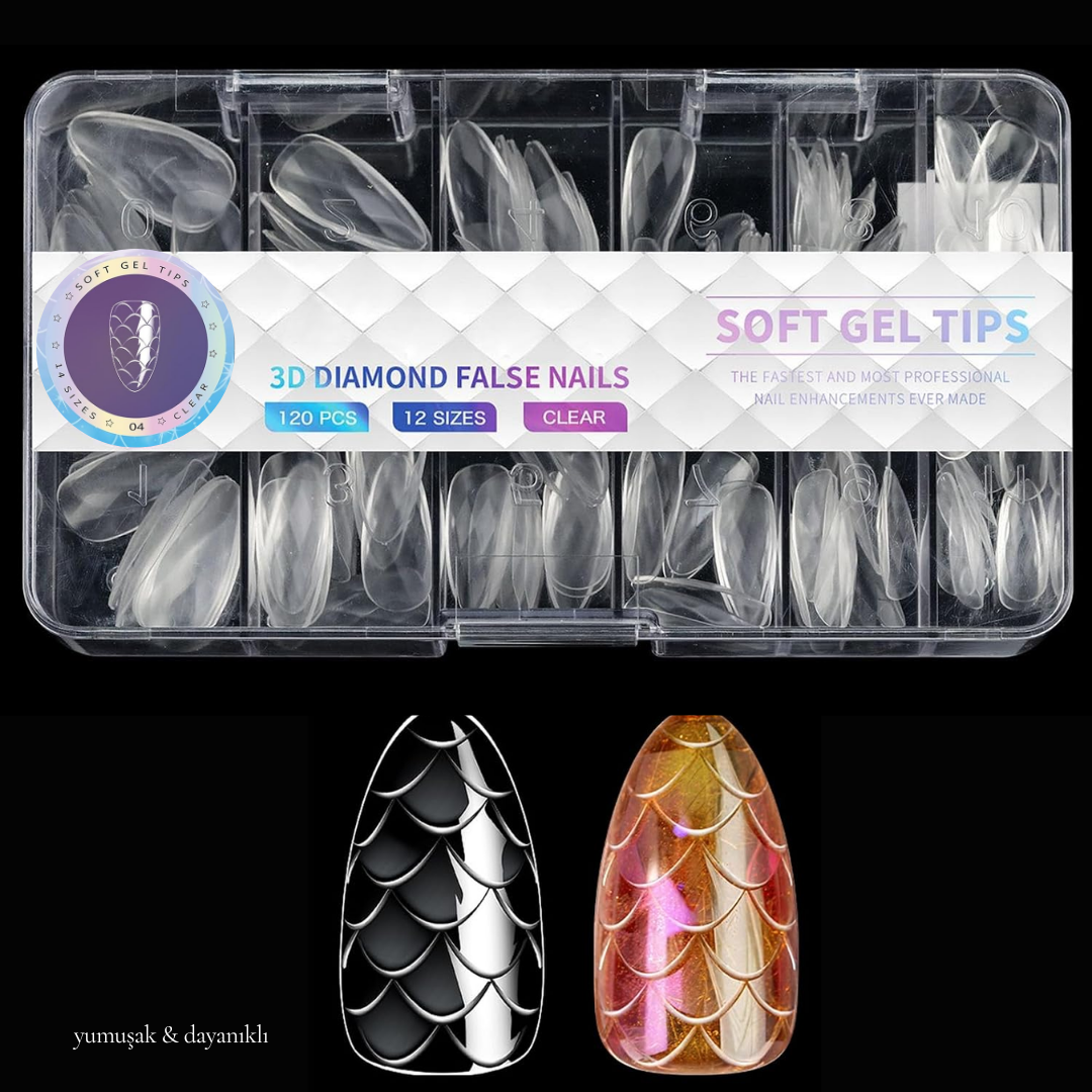 3D Deniz Kızı Şekilli Soft Jel Tips Badem
