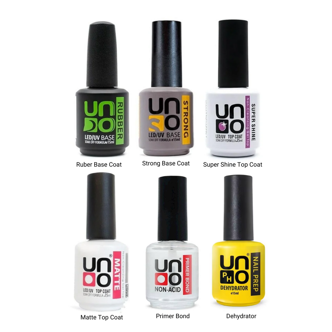 Uno Ruber Base Coat, Strong Base Coat , Super Shine, Matte Top Coat ve Dehydrator 15 ml