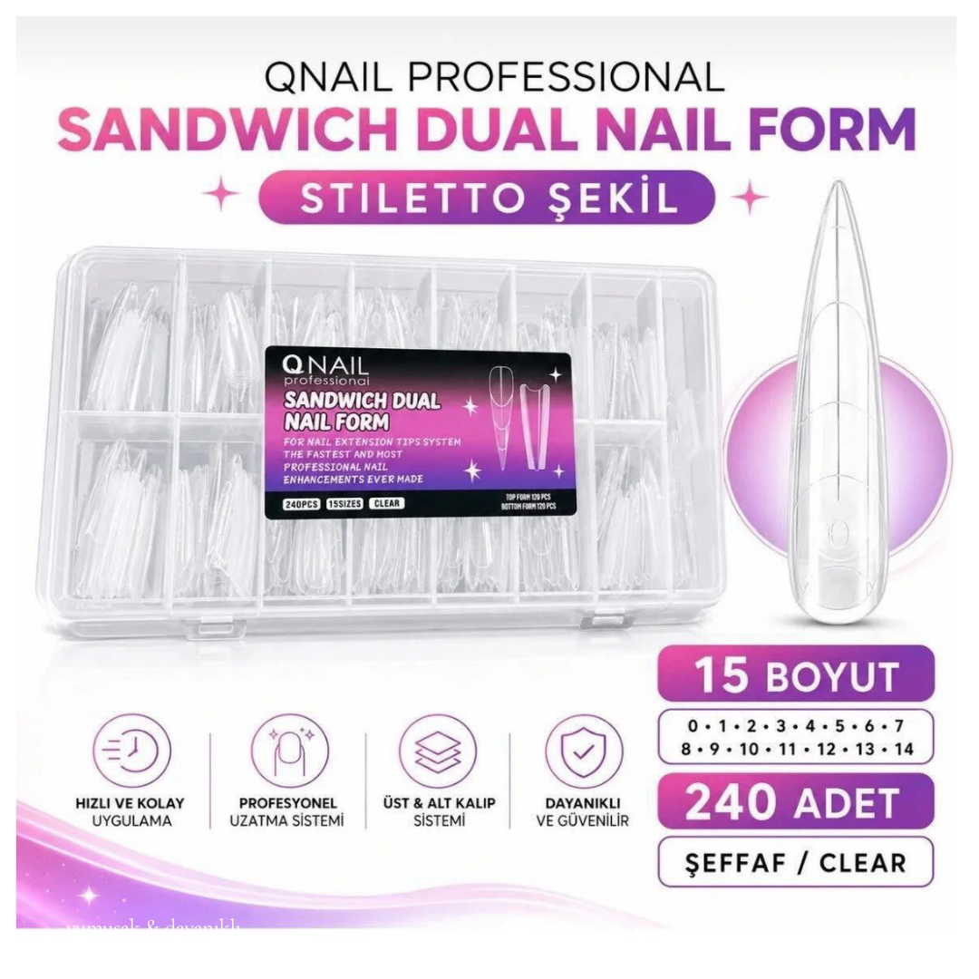 Stiletto Sandviç Kalıp Dual Form 240 Adet Protez Tırnak Seti