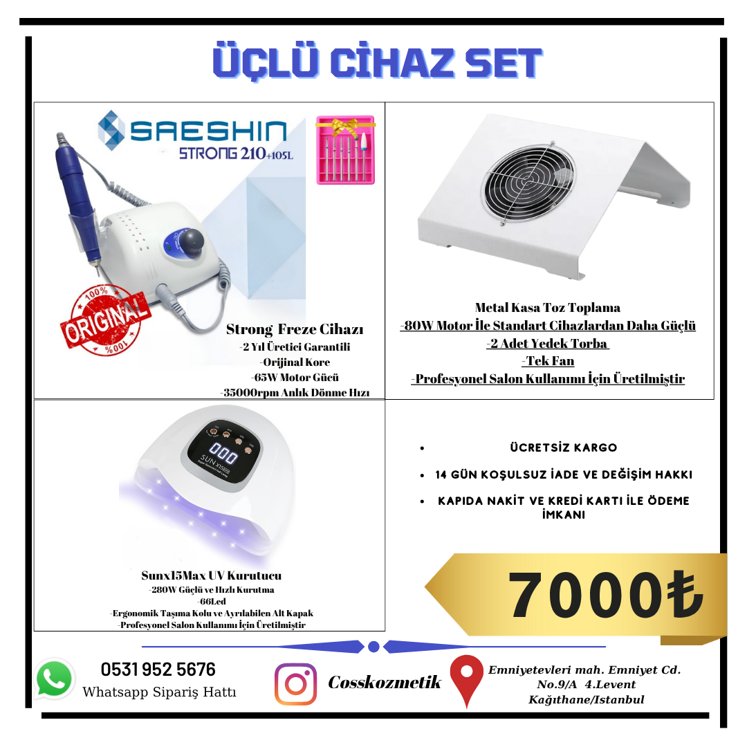 Profesyonel Üçlü Cihaz Kampanyası - Strong210 Freze, Sunx15max Uv, Tek Fanlı Toz Toplama