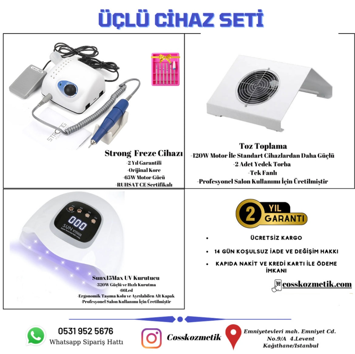 Profesyonel Üçlü Cihaz Kampanyası - Strong210 Freze, Sunx15max Uv, Tek Fanlı Toz Toplama